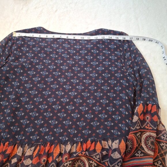 Joie Silk Babydoll Blouse Sz S Sheer Boho Western Aztec Coastal Cowgirl Artsy - Picture 14 of 14